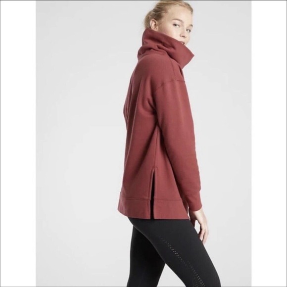 Athleta Women’s 24/7 Sweatshirt Large L Funnel Neck Pullover Red LS Cotton - Picture 2 of 10